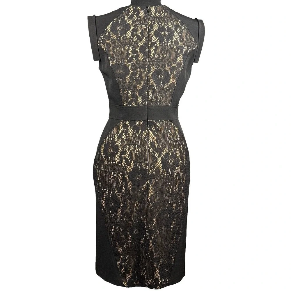 Adrianna Papell Womens Dress Size 4 Black Lace Sleeveless Zipper Back Crew Neck - Picture 5 of 16